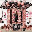 Black Pink Birthday Decorations for Women,Photo Booth Props for girl, Banner, Balloons,Party supplies (40th)