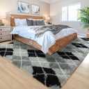 4x6 Black and Grey Area Rug for Bedroom Living Room Dining Room, Fluffy Shag Soft Plush Furry Carpet, Non-Slip Indoor Floor Mat for Kids Home Decor