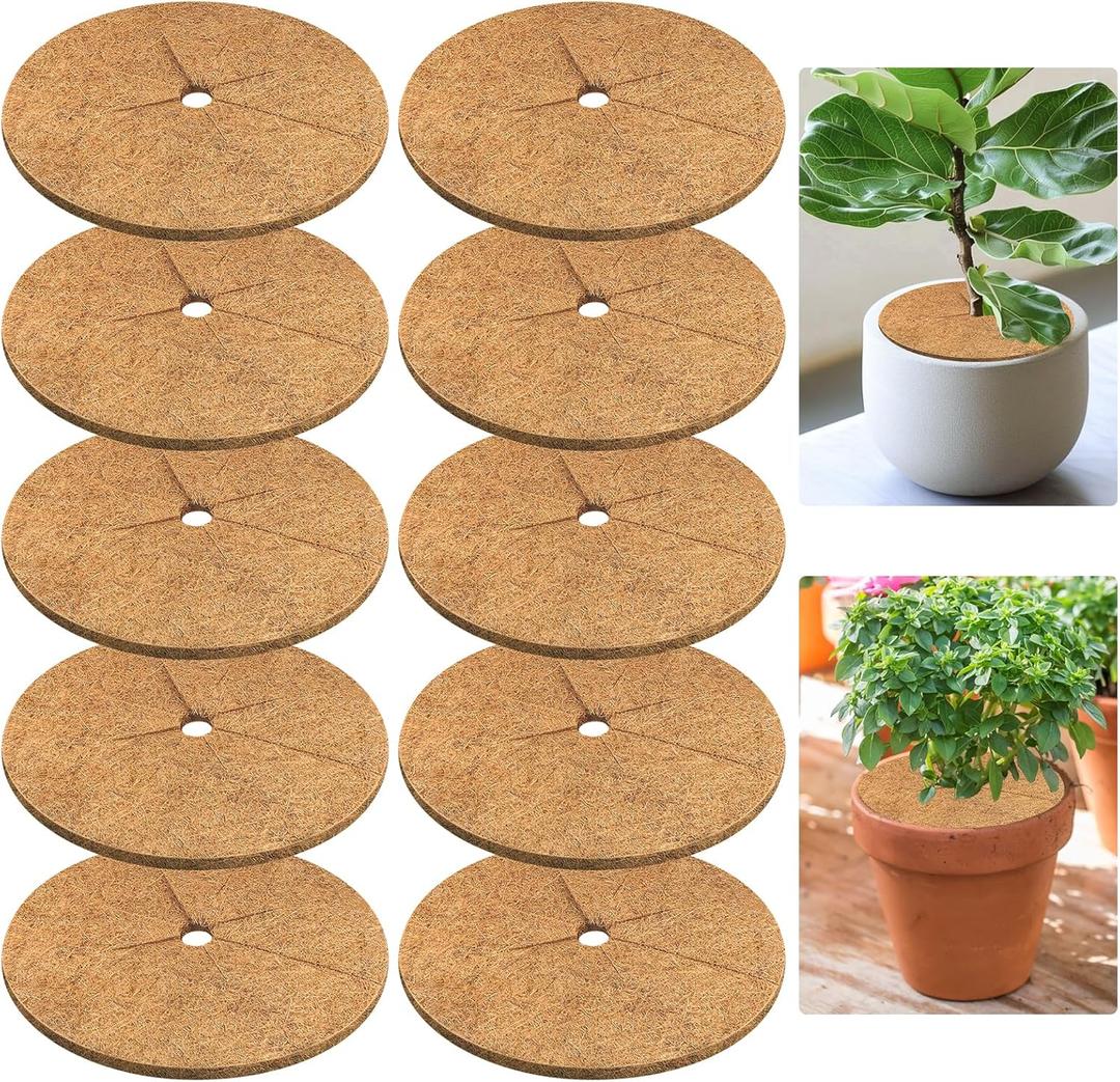 Legigo 10pcs Coconut Fiber Mulch Ring Tree Plant Protector Mat, 9 Inch Natural Coco Coir Tree Mulch Ring Plant Pot Soil Cover, Tree Rings Disc Plant Cover for Indoor Outdoor Plants, Landscaping