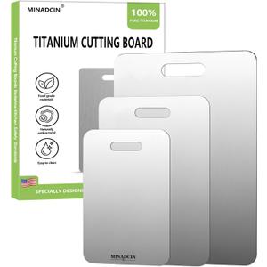 3Pcs Titanium Cutting Boards For Kitchen, 100% Pure Cut Titanium Cutting Board, Food Grade Quality, Double-sided non-toxic, Easy To Clean, Dishwasher Safe And Will Not Absorb Odors ((12L*9W)+(14L*10W)+(18L*12W))