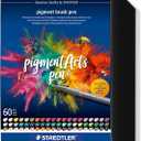 STAEDTLER Pigment Arts Multi Ink Brush Pen: 60 Colors, Fiber-Tip Pens With Brush Nib, Permanent, Waterproof, No Bleed Pens for Journaling, Coloring, Hand Lettering, Mixed Media