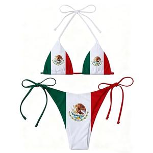 Mexico Flag Women Micro Sexy Bikini Bra Set Summer Beachwear Sexy Beach Two Pieces Bathing Suits Swimwear Blue Size Smal