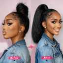 Yaki Straight Ponytail Extension for Black Women,16 Inch Synthetic Wrap-Around Clip-In Ponytail with Magic Paste,Natural Looking for Easy Daily Wear (Natural Black)