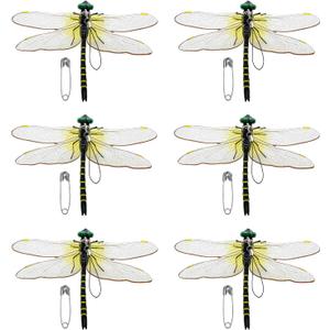 7 x 6 Pack Dragonfly Clips, Lifelike Dragonfly Ornaments Outdoor Yard Garden Stakes for Hat,Deer and Horse, Fly Scare Devices for Indoor Outdoor Garden Patio Plants (6 Pack)