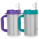 Mugs N Coffee 32 oz Travel Mugs – Purple and Teal Hospital Mugs for Cold Drinks – Double Wall, Large Handle – BPA-Free, Leak-Resistant – Includes Lids and Straws – Made in USA