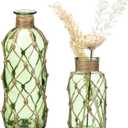 Chuangdi Set of 2 Coastal Glass Vases for Flowers TSITP Flower Vase with Boho Rope Small Sea Glass Jar Nautical Beach Bottle for Wedding Table Centerpieces Floral Arrangement Decor(Green)