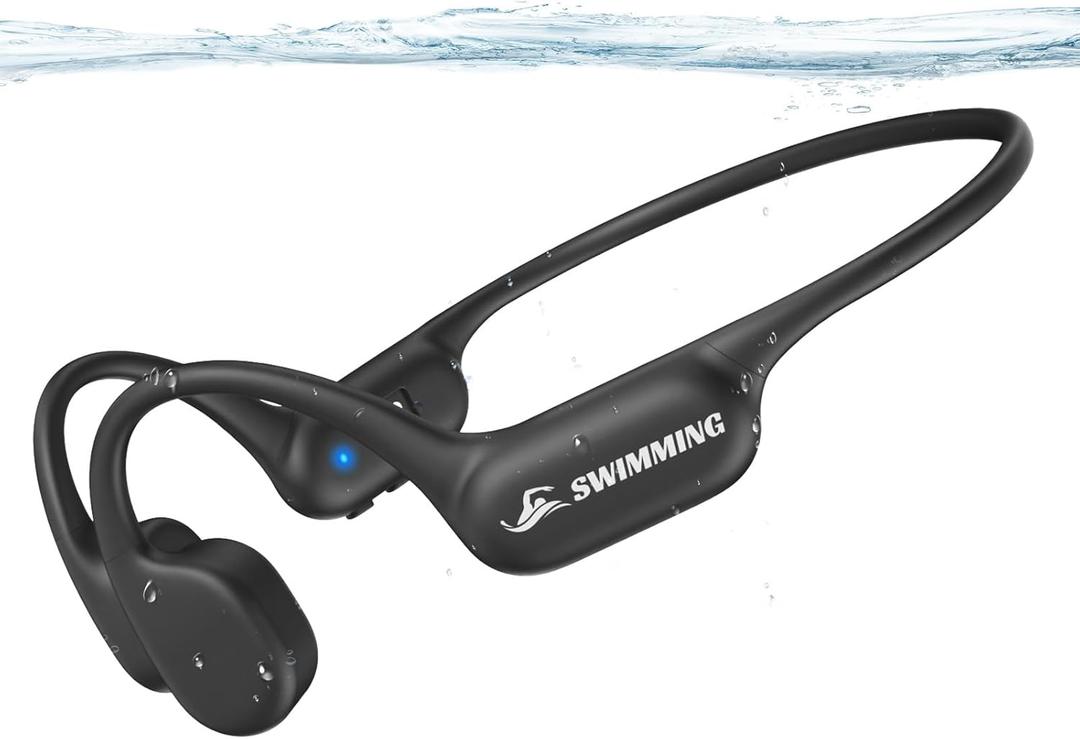 Swimming Headphones IP68 Waterproof, Bone Conduction Headphones MP3 Player Built-in 32G Memory, Bluetooth 5.4 Wireless Headset, Open Earphones Sports Suitable for Running, Cycling, Exercise (Black)