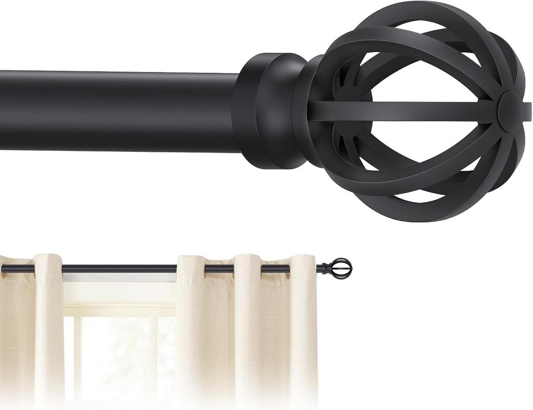 Black Curtain Rods for Windows, 5/8 Inch Heavy Duty 66 to 120 Small Curtain Rod Set with Brackets - Adjustable Drapery Rods for Livingroom, Outdoor Patio, Sliding Door