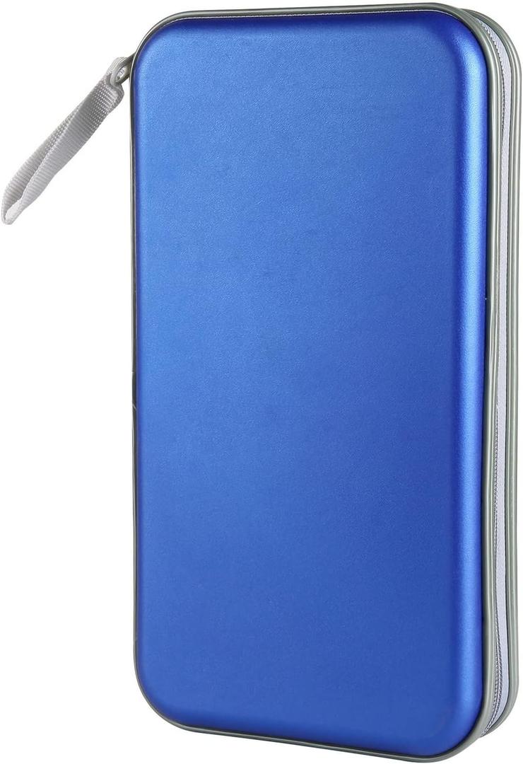 CD Case, DVD Case Holder 96 Capacity Hard Plastic CD DVD Disc Cases Storage Binder Wallet for Car Home Office Travel (Blue)