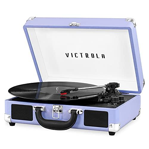 Victrola Journey Bluetooth Portable Suitcase Record Player – with Built-in Speakers, 3 Speed Vinyl Record Player, RCA Out, Headphone Jack (Lavender/Silver)