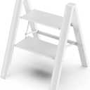 GameGem 2 Step Ladder, Aluminum Folding 2 Step Stool with Anti-Slip Sturdy and Wide Pedal, Lightweight Portable Stepladder for Home and Kitchen Use Space Saving, Cream White, 330 lbs