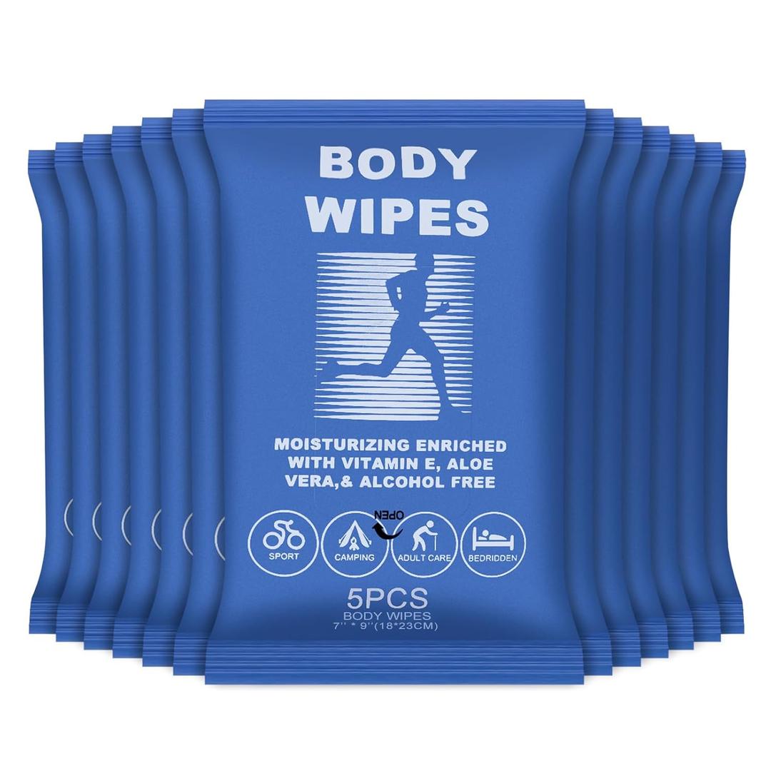 Body Wipes for Women and Men Individually Wrapped Face and Body Wipes, Bath Wipes for Adults No Rinse Personal Cleansing Wipes Travel, Bulk Deodorant for Homeless Shower Wipes (5Wipes/Pack,40Pack) (1 Count (Pack of 200), Blue)