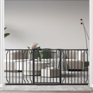 62.2-71.6" Extra Wide Baby Gate for Stairs No Drilling, 30" Tall Auto Close Press Mounted Baby Gate for Doorways, Adjustable Width Walk Through Long Gates for Kids or Pets, Black