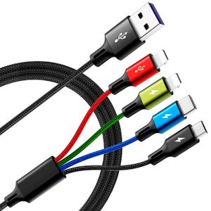 Multi Charging Cable, [2Pack 6Ft] 4 in 1 Braided Multi Fast Charging Cord, Multiple Charger USB Cable Adapter IP/Type C/Micro Port for Cell Phones,iPhone Series, Tablets, Samsung Galaxy, PS & More