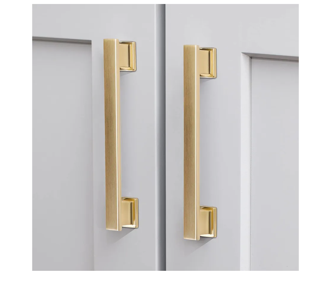 20 Pack Square Brushed Gold Cabinet Pulls, 8 Inch Hole Centers Gold Cabinet Handles Hardware for Kitchen Cupboard Closet Bathroom Dresser Drawer, Solid Zinc Alloy