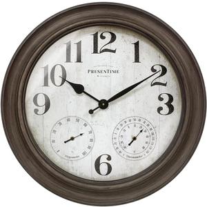Presentime & Co. 26" Clifton in/Outdoor Farmhouse Clock with Thermometer & Hygrometer as All in One Weather Station, Farmhouse Wall Art and Timepiece for Home Decoration, Grey Oak Finish