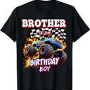 Brother of The Birthday Boy Monster Truck Birthday T-Shirt Large