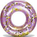 POZA Inflatable Pool Float Tube  Sparkly Confetti Swim Ring, Heavy Duty UV Resistant Inflatable Tube Pool Float for Kids & Adults  Multiple Colors & Sizes  Beach, Lake & Pool Party Float (36", Purple Gold)