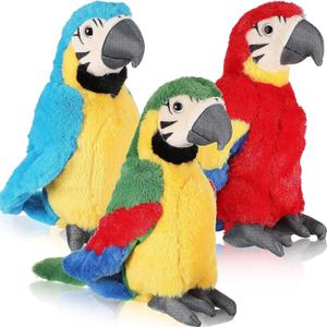 Jexine 3 Pcs Macaw Parrot Plush Stuffed Animal Operation Christmas Bird Stuffed Animal Blue Red Parrot for Gifts Doll, 9.8 Inch