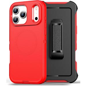 Magnetic Case for iPhone 17 Pro Max with blet Clip Holster,[2X Screen Protector] [Military-Grade Protection], Heavy Duty Case for iPhone 17 Pro Max 6.9 Inchs,Red