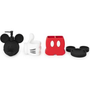 Jay Franco Disney Mickey Mouse Bathroom Organizer Set - 4 Piece Red, Black and White Accessories Includes Resin Soap Dispenser, Soap Dish, Toothbrush Holder and Tumbler - Bathroom Dcor