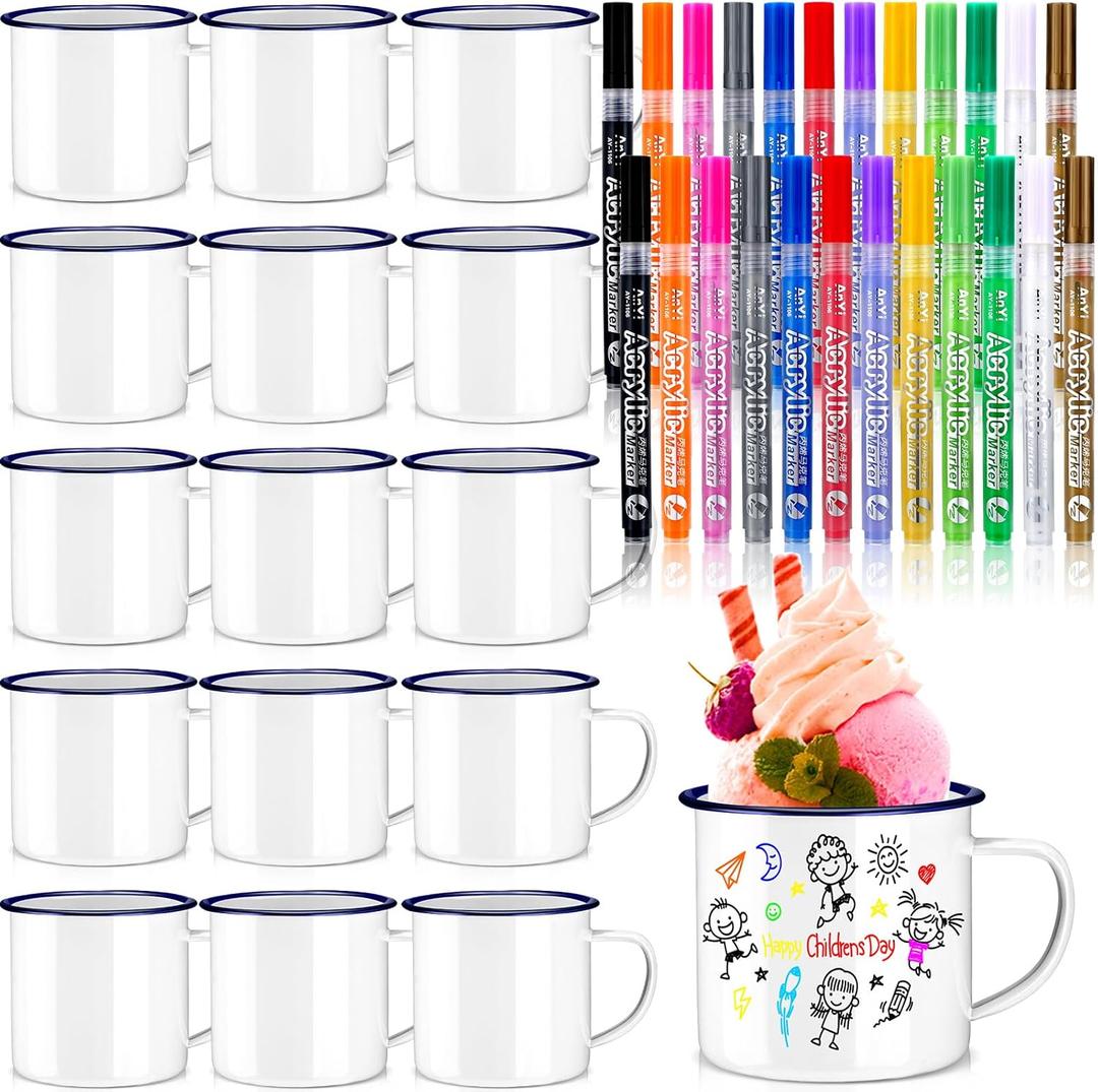 Hoolerry 36 Pieces Painted Mug Decorating Kit DIY Coffee Mug Painting Kit Graduation Personalized Cup You Can Decorate Coffee Design Your Own Cup for Craft Decor Drinking Christmas Father's Day