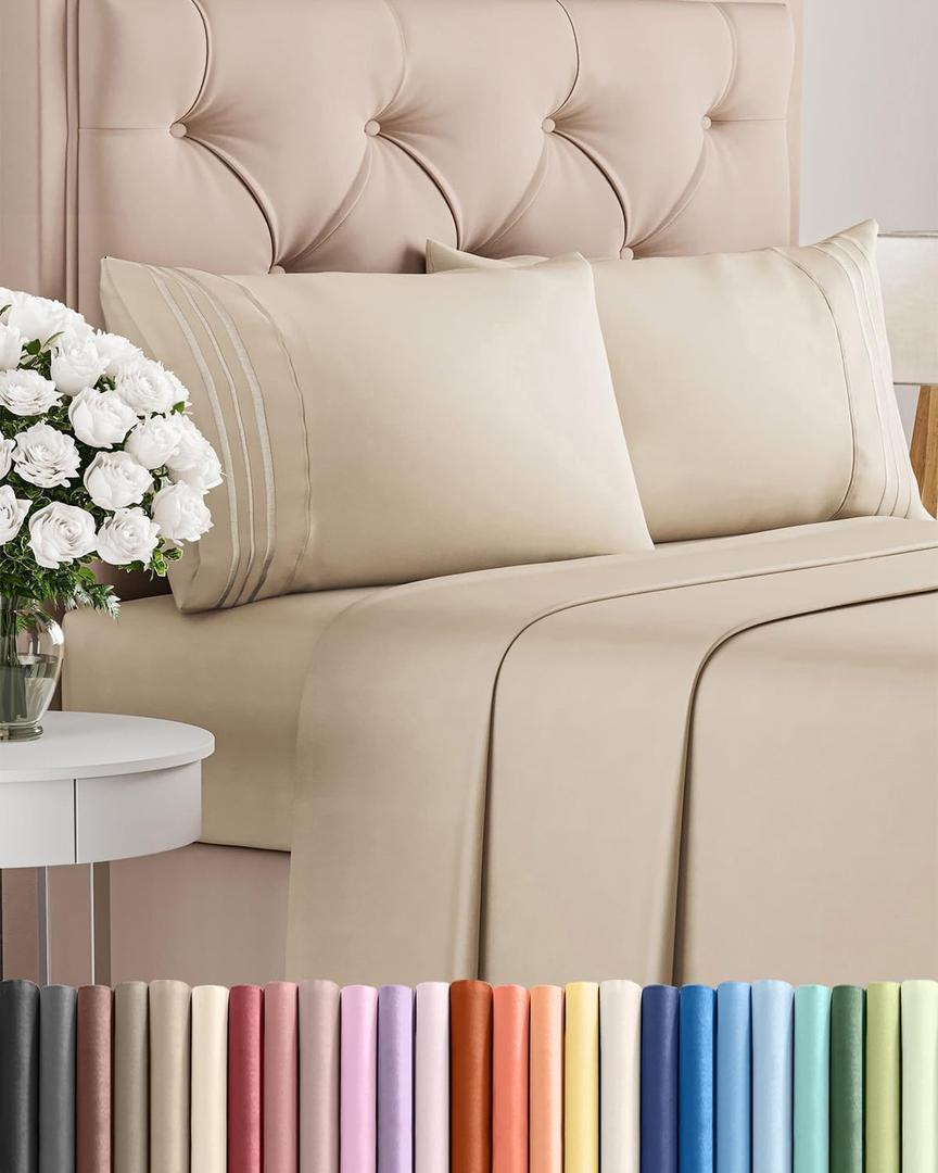 Cal King Size 4 Piece Sheet Set - Comfy Breathable & Cooling Sheets - Hotel Luxury Bed Sheets for Women & Men - Deep Pockets, Easy-Fit, Extra Soft & Wrinkle Free Sheets - Wheat Oeko-Tex Bed Sheet Set