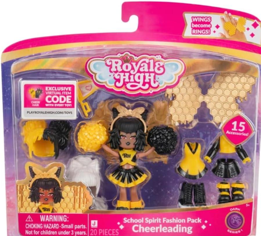 Royale High 3 School Spirit Fashion Pack: Cheerleading - Dark Series 1-1 Figure with 15 Accessories - Wings Become Rings - Virtual Item Code Included - Ages 5+, 20.32 cm