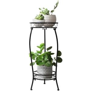 Plant Stand Indoor Outdoor 2 Tier 27" Tall Metal Potted Holder Rack Flower Pot Stand Heavy Duty Plant Shelf Rustproof Iron Multiple Plant Round Supports Rack for Planter Corner Garden