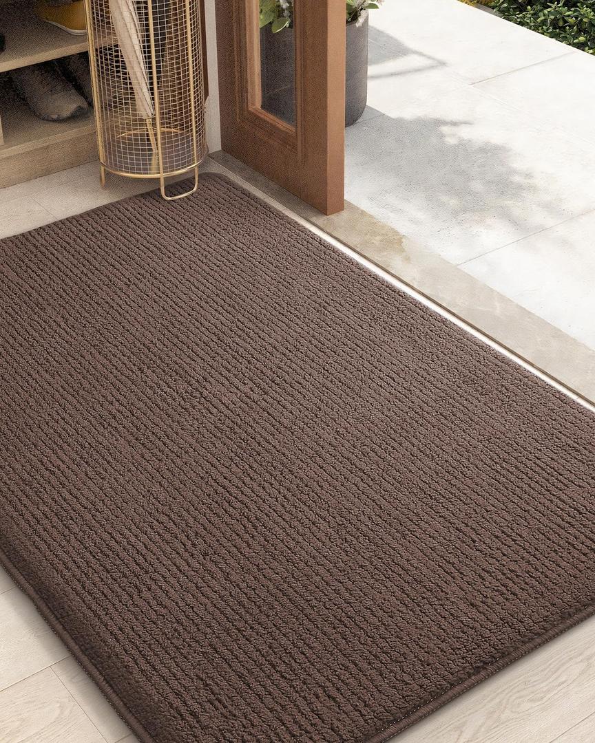 Color&Geometry Front Door Mat Indoor Entrance- Dirt Trapper, Absorbent, Non Slip, Washable Doormat, 24"x36" Doormat Dark Brown Entrance Rugs 2x3 Indoor Rugs for Entryway