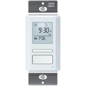 Toolhome 7 Day Programmable In-Wall Timer Switch Automatically Turns Lights and Fans On/Off at Sunrise/Sunset, Neutral Wire Required
