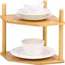 WooFawn 2-Tier Expandable Bamboo Corner Shelf - Dish/Plate Organizer for Cabinet, Kitchen Counter Shelf & Small Kitchen Shelf, Adjustable (Natural, 6.7" H)