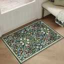 4x6 Washable Area Rug for Living Room Green Floral Vintage Non Slip Low Pile Thin Rug Soft Lightweight Stain Resistance Carpet Kitchen Bathroom Entryway Laundry Room Nursery Home Decor