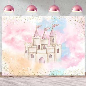 Sensfun Princess Castle Backdrop for Girl Fairy Tale Magical Castle Birthday Party Decorations Pastel Rainbow Clouds Wonderland Photography Background Princess Baby Shower Banner Photo Props 7x5ft