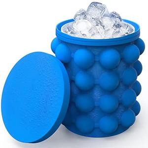 ALLADINBOX Ice Cube Mold Ice Trays, Large Silicone Ice Bucket, (2 in 1) Ice Cube Maker, Round,Portable (Dark blue)