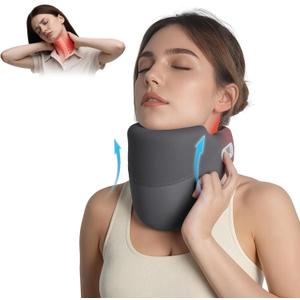 Cervical Traction Device for Neck Pain Relief, Neck Stretcher with Stepless Height Adjustment and Heating, for Him/Her/Men/Women/Dad/Mom (Dark Gray)