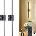 TPSHPTS Battery Operated Wall Sconces Set of 2, LED Rechargeable Wall Light with Remote Control, 3 Colors Dimmable, 350° Rotate, Black Wireless Wall Lamp for Bedroom Living Room, 28.3 Inch