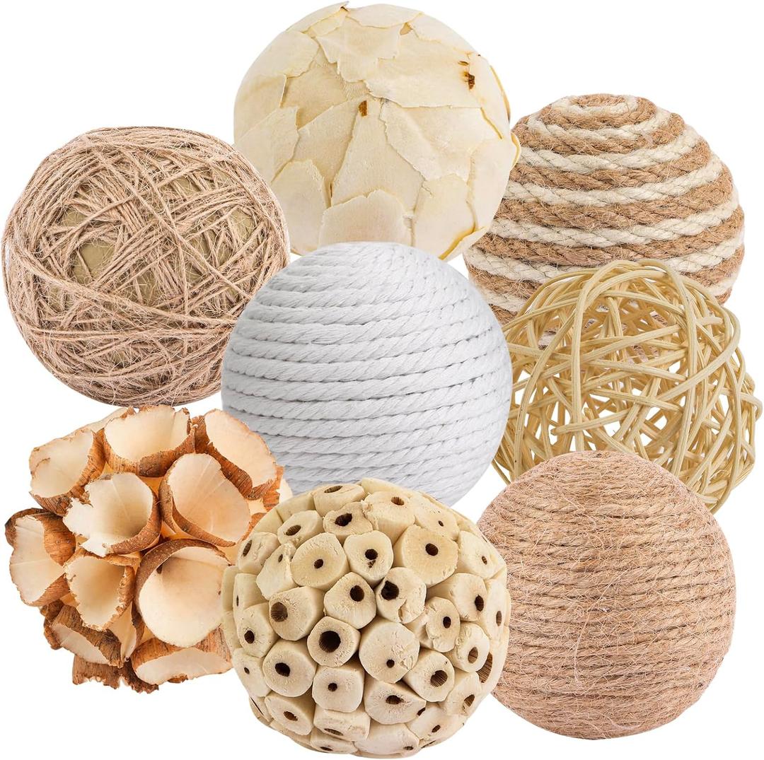Set of 8 Decorative Balls for Bowls2.36 inch Wicker Rattan Balls Decorative Orbsvase fillers for centerpiecesBowl fillers for Home Decor (8)