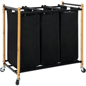 STORAGE MANIAC Laundry Sorter, Laundry Hamper with Wheels, Laundry Basket Sorter, Laundry Separator Hamper, Laundry Divider Hamper (Bamboo, 3 Section)