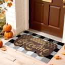 2 Pcs Thanksgiving Fall Rug Coir Door Mats Outdoor Pinecones Doormat for Front Nonslip Fall Welcome Rugs Funny Door Entrance Mat 2-in-1 Buffalo Plaid Rug for Autumn Porch Entryway Decor, 17x30