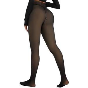 Spring Water Fleece Lined Tights Leggings Women, Black Tights Thermal Warm One Lined Design Sheer Skintone for Winter XL