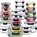 Nestl 48pc (24 Airtight, Freezer Safe Food Storage Containers and 24 Lids), Pantry Kitchen Storage Containers, Glass Meal Prep Container for Lunch, Glass Storage Containers with Lids Black
