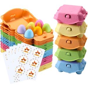 Colored Half Dozen Egg Cartons 20 Pcs Set, Natural Pulp Paper Egg Cartons 6 Count for Chicken Eggs Reusable, Blank Colorful Easter 5 Color Storage Tray for Hold Up to Six 6 Egg Holder Basket Cardboard