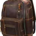 LANNSYNE Men's Vintage Full Grain Leather 15.6 Inch Laptop Backpack Camping Travel 24L Rucksack