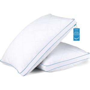 QUTOOL Luxury Goose Feathers Pillow with 100% Cotton Cover, Medium Firm Flat Bed Pillow King Size Set of 2,Good for Side and Back Stomach Sleeper