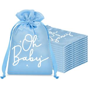 Sweetude Oh Baby Satin Drawstring Favor Bags, 25 Pack 5.1x7.1in Baby Shower Treat Bags for Guests, Gender Reveal Candy Party Supplies(Blue), 1 Count