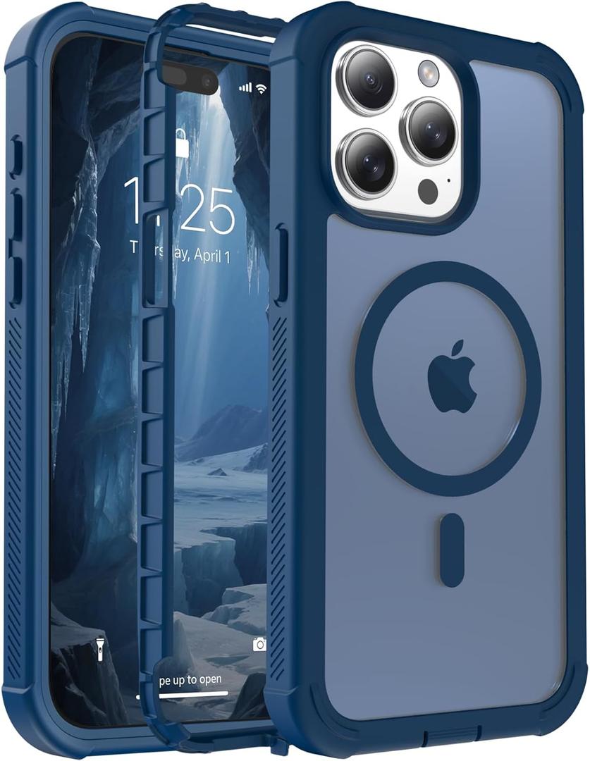 for iPhone 15 Pro Max case, [Compatible with MagSafe][Military Grade Drop Protection][Heavy Duty Protection][Non-Slip][Shockproof] 2-Layer Durable Bumper Phone Case 6.7''-Deep Blue