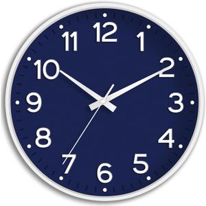 Roymnie Wall Clock 12 Inch Silent Wall Clocks Battery Operated- Modern Non Ticking Analog Clock Decorative for Living Room Bedroom Office Kitchen(Navy Blue)