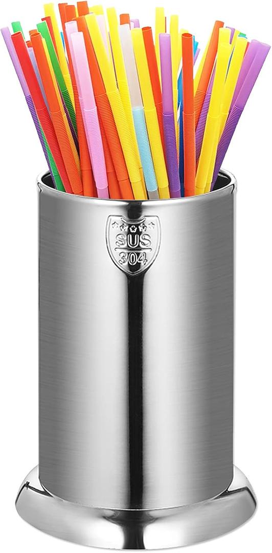 304 Stainless Steel Straw Holder, Counter-top Straw Dispenser, Cutlery Organizer, Spoons Forks Chopsticks Storage