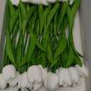28pcs White Flowers Artificial Tulip Stems Real Feel PU Tulips for Easter Spring Wreath Wedding Bouquet Centerpiece Floral Arrangement Cemetery Table Dcor 13" Tall